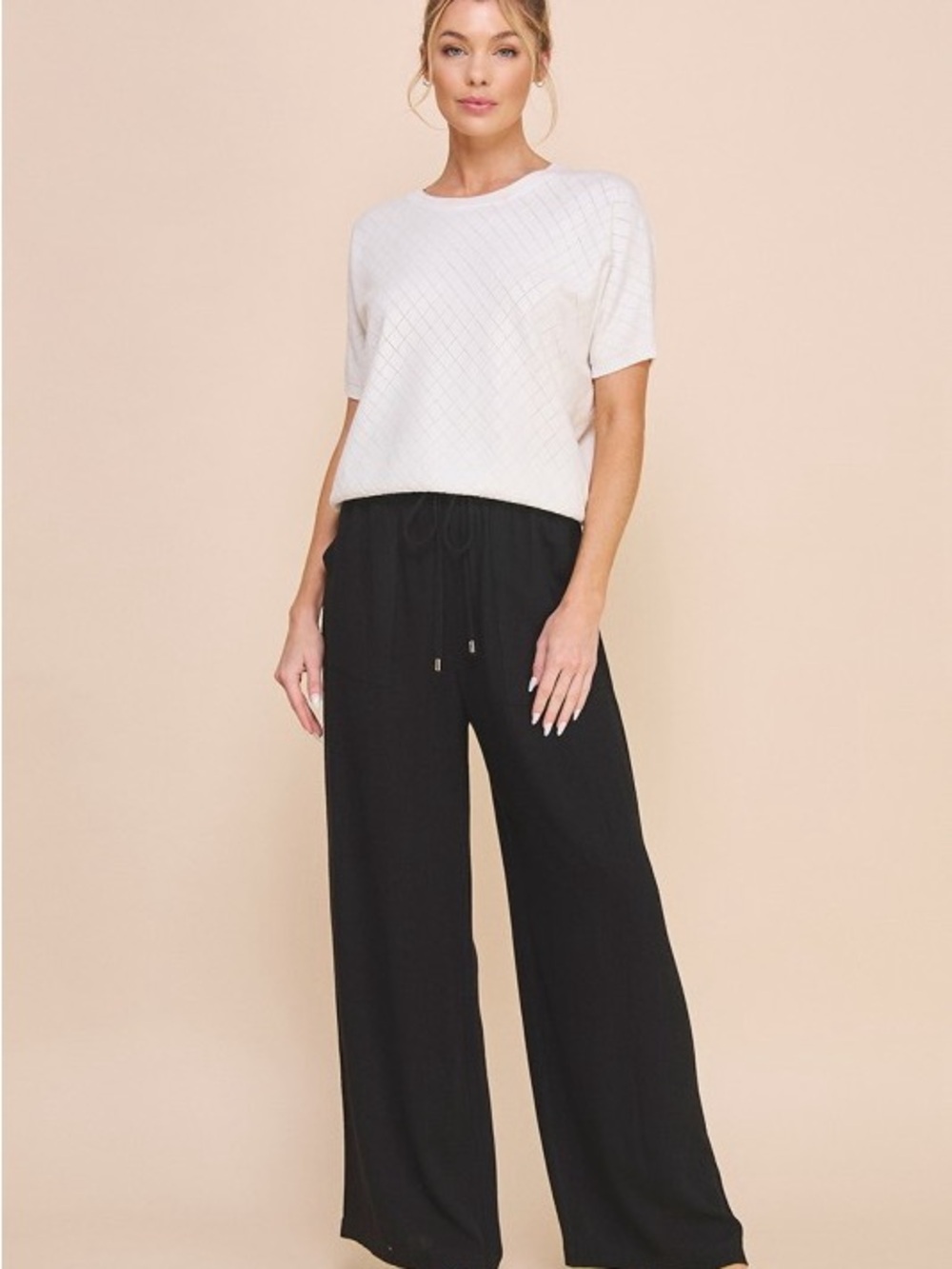 NWT Linen Blend Wide Leg Pull-On Pants with Drawstring Waist - Black - Picture 4 of 4